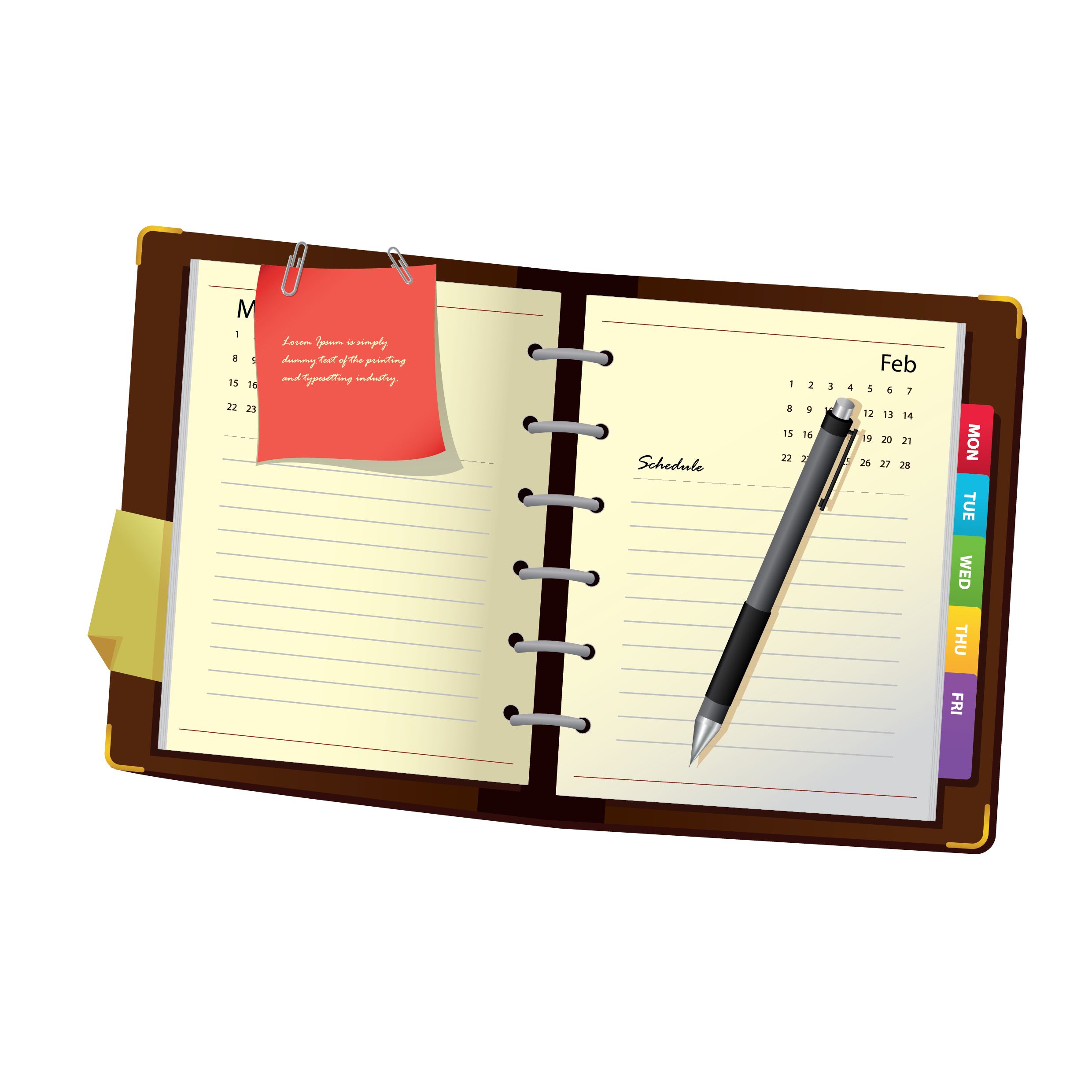 Diary with pen vector graphic