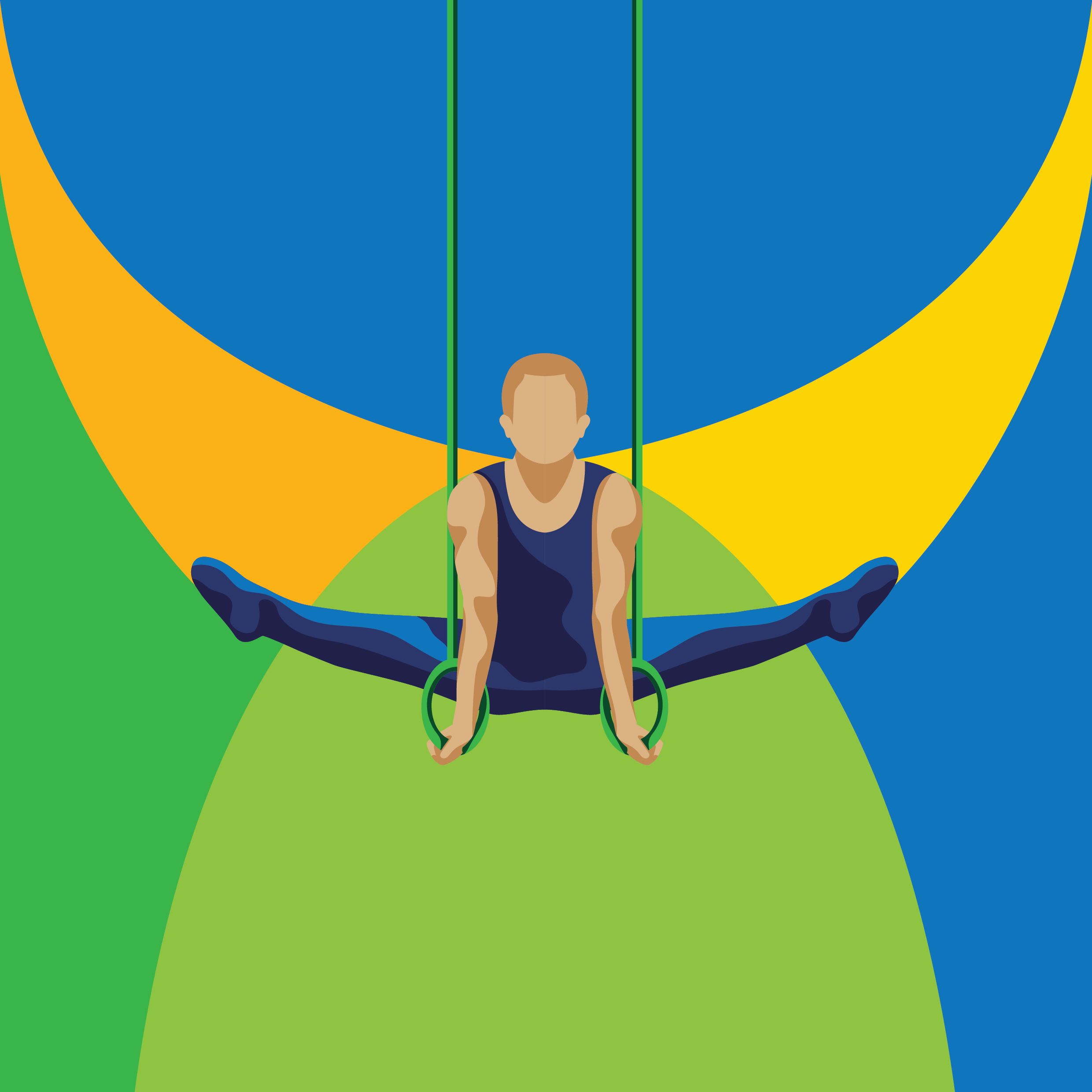 Man gymnast performing on rings Vector Image